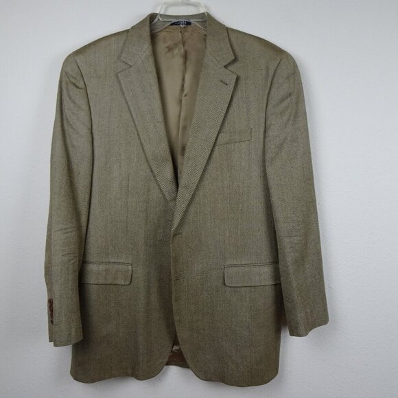 Ralph Lauren Sport Coat Blazer Jacket Men's Size 44L Brown Silk Herringbone - Picture 1 of 9